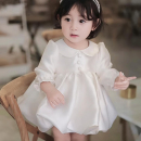 女宝宝周岁抓周礼服2026新款 春夏白色花童礼服洋气蓬蓬公主裙长袖