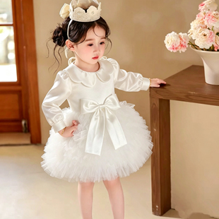 宝宝周岁生日抓周礼服花童白色婚纱连衣裙女童花童蓬蓬裙新款秋