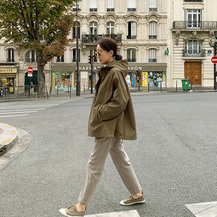 韩国女装新品2023设计感宽松春季休闲加绒戴帽女风衣外套挡风防雨