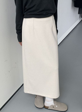 【初简】毛呢高腰显瘦半身裙女2025冬季新款中长款包臀一步裙5161