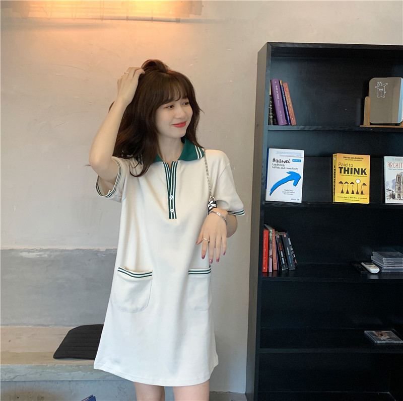 2023夏季新款气质宽松显瘦POLO领小众设计感连衣裙女