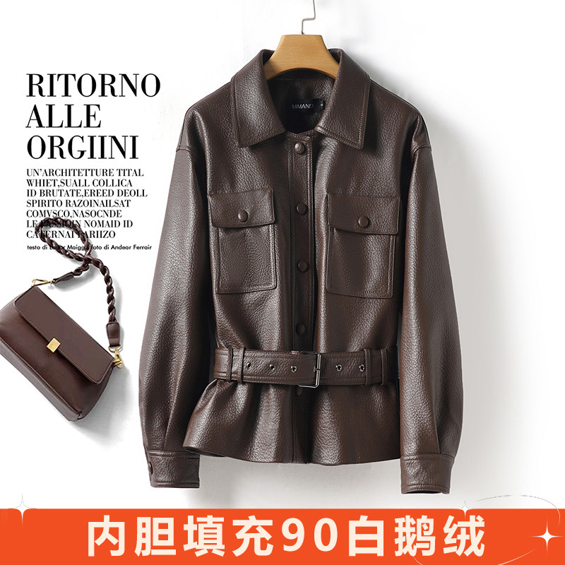 海宁真皮羽绒服女短款绵羊皮外套2026秋冬新款白鹅绒保暖加厚皮衣
