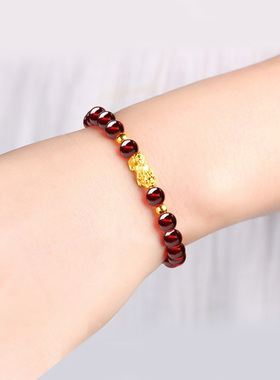 3D硬金招财貔貅黄金转运珠手链女