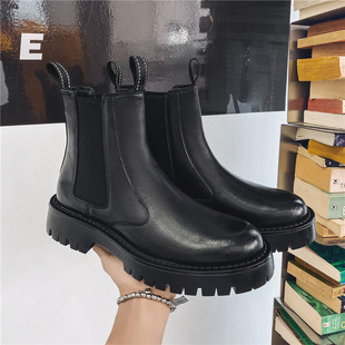 Men leather shoes with high boots Britain 秋冬男款中帮厚底靴