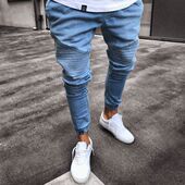 jeans casual new 2018 male men trousers ripped denim fashion