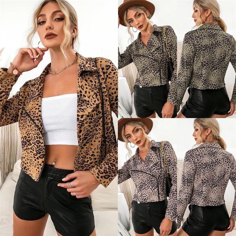 Ladies casual leopard print long sleeve jacket coat夹克外套-封面
