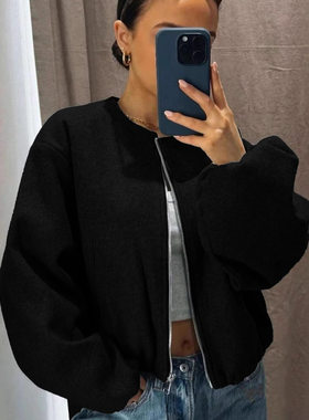 秋冬女装棒球服街头感夹克灯笼袖外套Baseball coat short jacket