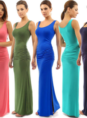 Fold skirt fork dress elegant ladies sleeveless dress皱褶裙