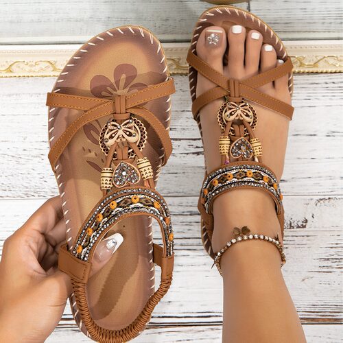 平底波西米亚沙滩凉鞋 Bow Flat Bohemian Sandals Beach Shoes