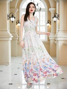 fairy wind braces printed dress broken beautiful dress连衣裙