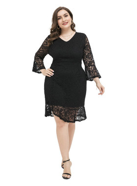 中长袖性感修身黑色蕾丝连衣裙 sexy slender black lace dress