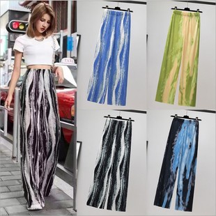 straight dye 裤 trousers leisure pants legged wide tie plait