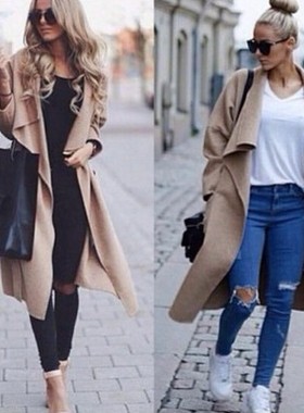 2017 NEW Long Dust coat Autumn women不规则中长款风衣