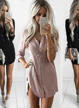 2017 Chiffon Long-sleeves Blouse Lady Leisure Shirt Dress