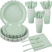 Party Supplies Green 鼠尾草绿派对用品一次性纸盘 Paper Plates