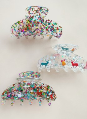 圣诞节星星抓夹高级感发夹Christmas hair claw clips盘发鲨鱼夹