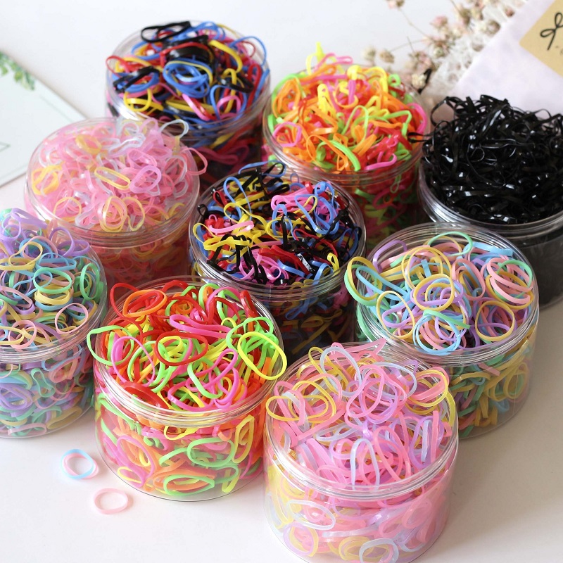 1000PCs Small Elastic Rubber Bands Hair Ties盒装皮筋发绳女