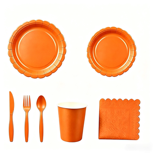 橙色派对用品一次性花边纸盘Party Supplies Orange Paper Plates