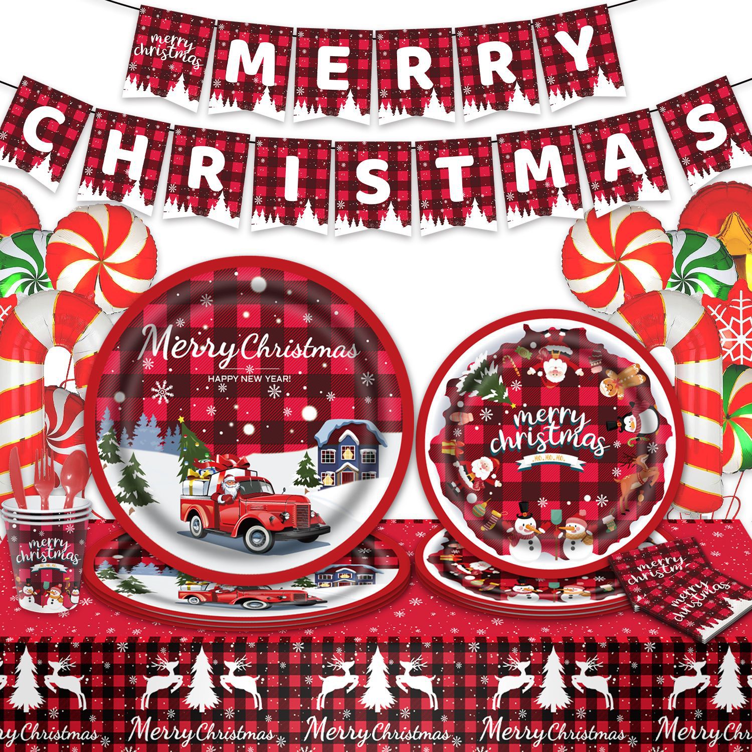 Buffalo Plaid Christmas Party Supplies圣诞节派对装扮用品餐具