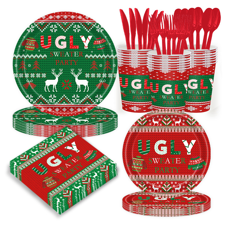 圣诞节派对用品一次性纸盘 Christmas Sweater Party Supplies