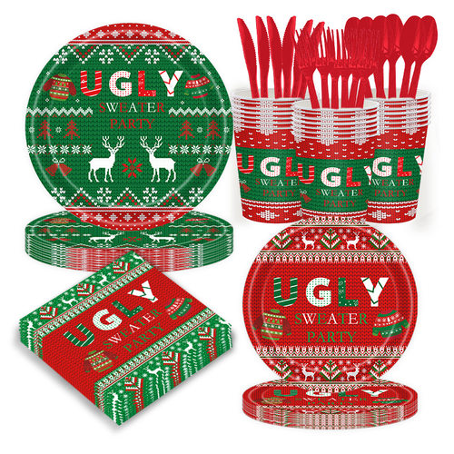 圣诞节派对用品一次性纸盘 Christmas Sweater Party Supplies