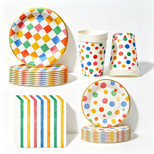 格子波点派对一次性餐具Colorful Polka Dot Party Tableware Set