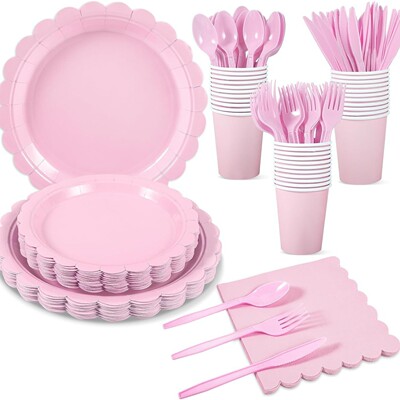 粉色派对用品一次性纸盘纸杯 Party Supplies Pink Paper Plates