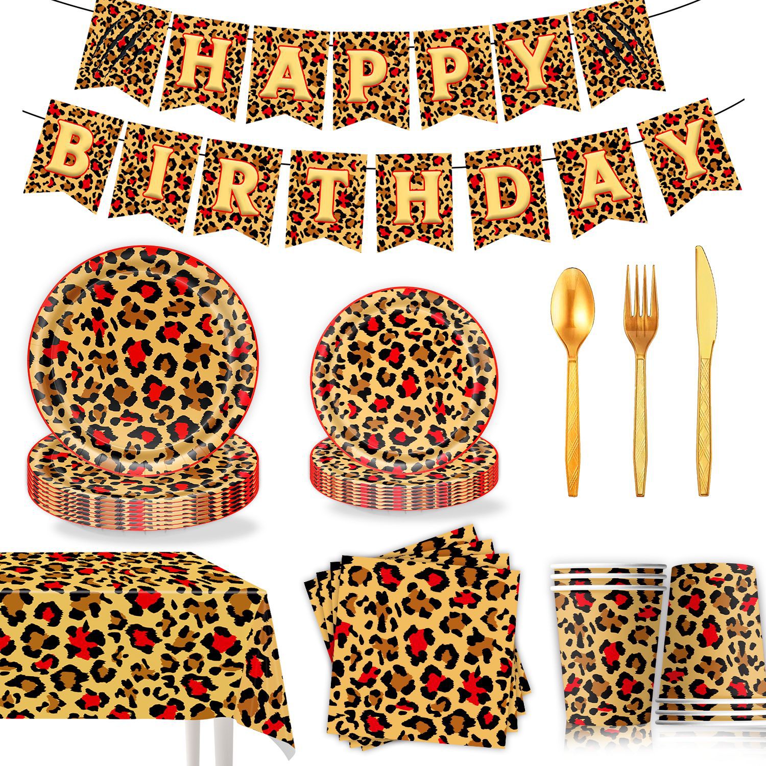 豹纹生日派对用品纸盘 Leopard Pattern Birthday Party Supplies