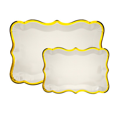 金色花边长方形纸盘宴会婚礼派对装扮用品Wedding Party Supplies