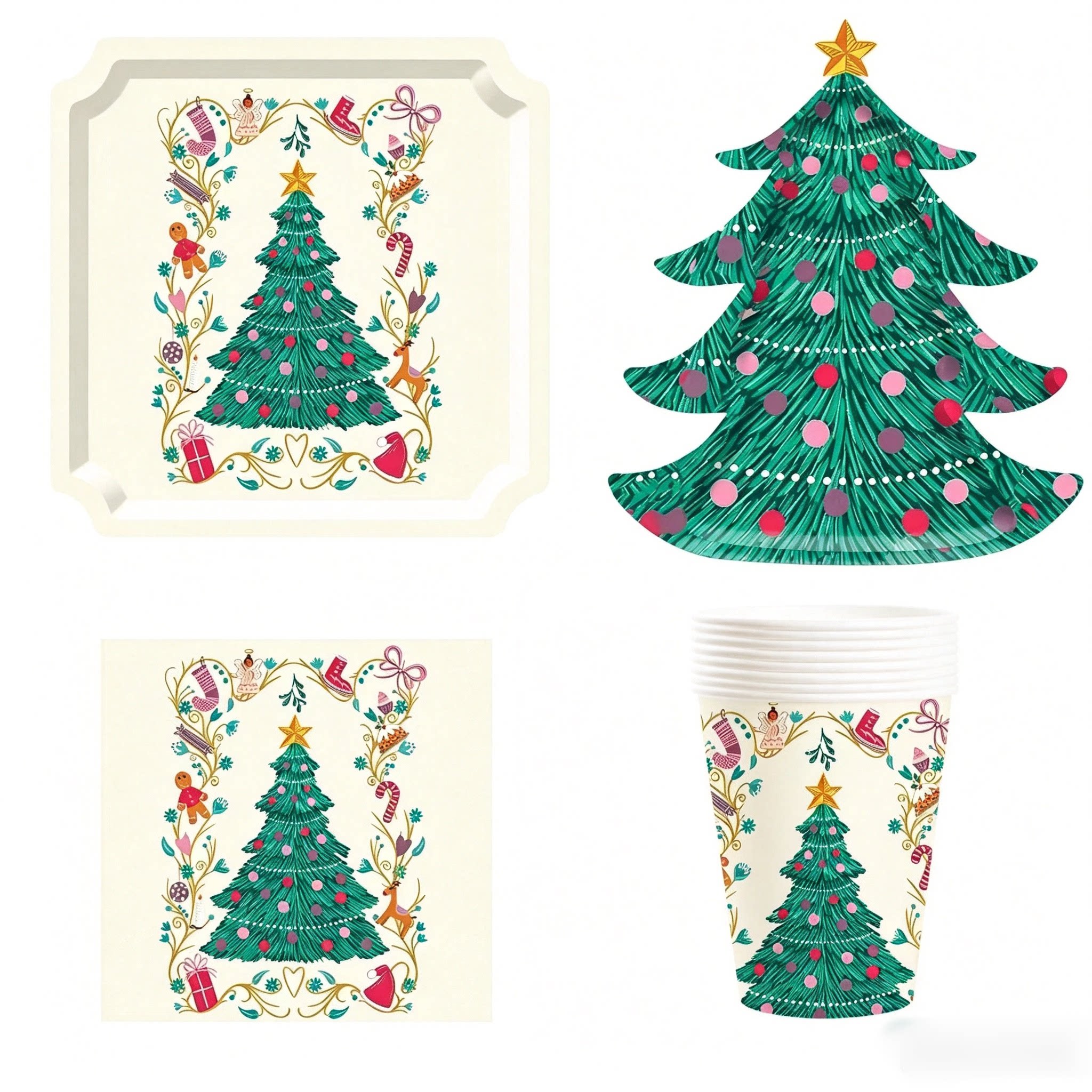 圣诞树方形纸盘派对装扮用品 Christmas Tree Party Paper Plates