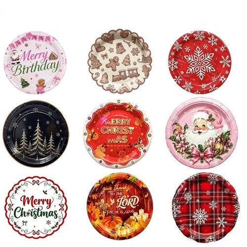 圣诞节派对一次性纸盘9' Christmas Party Supplies Paper Plates