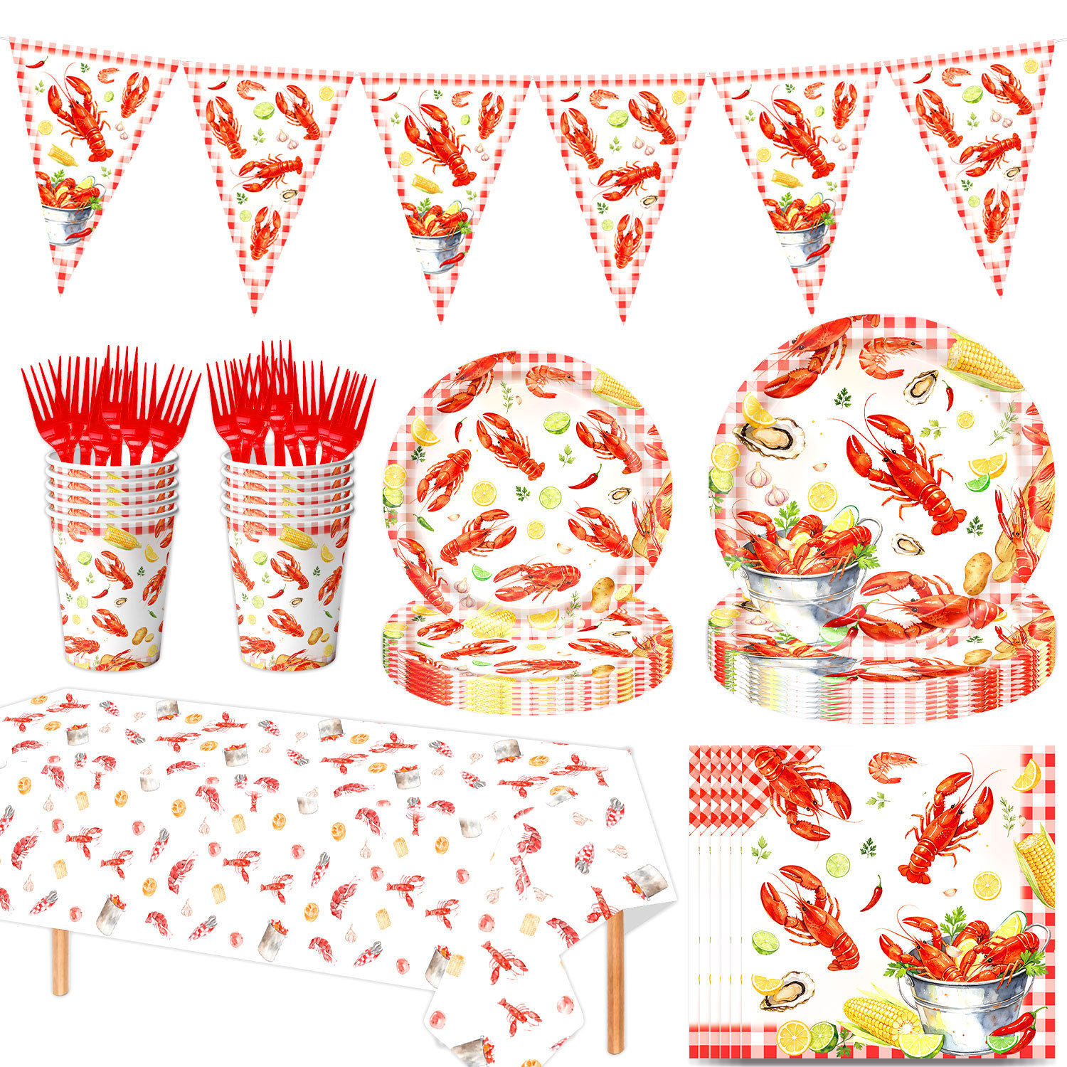 小龙虾主题生日派对装扮用品纸盘 Lobster Theme Party Supplies