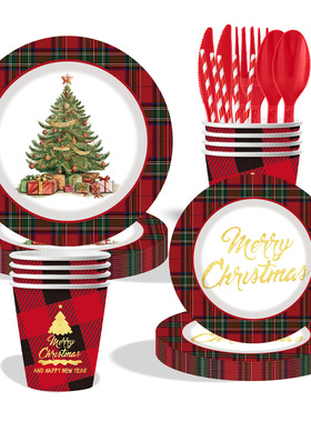 Christmas Party Supplies Red Tableware 圣诞节派对一次性纸盘