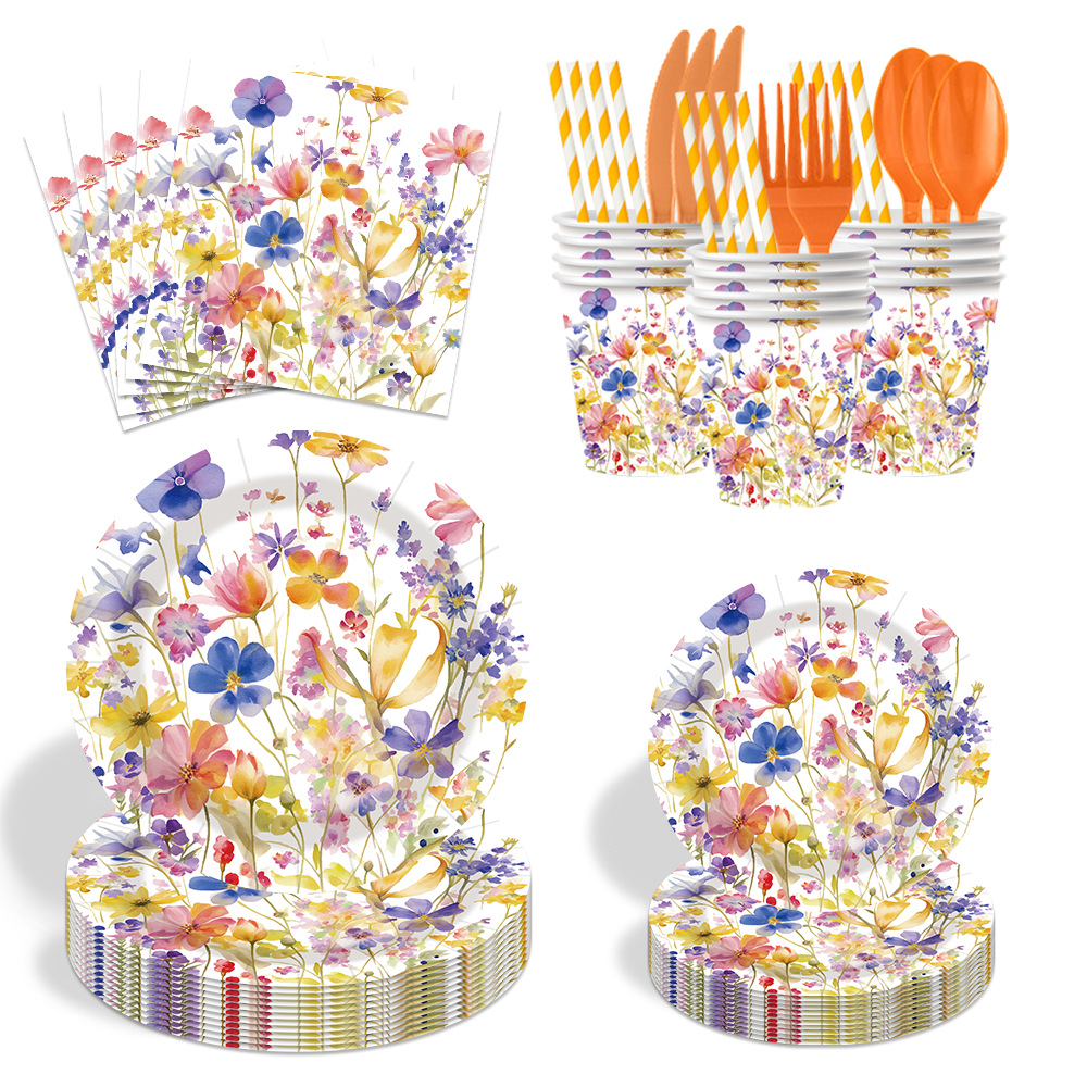 漂亮花朵生日婚礼派对装扮用品纸盘 Wild Flower Party Supplies