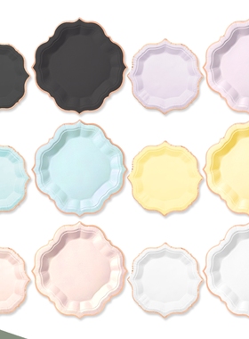 金色花边异形纸盘宴会婚礼生日派对装扮用品 Party Paper Plates