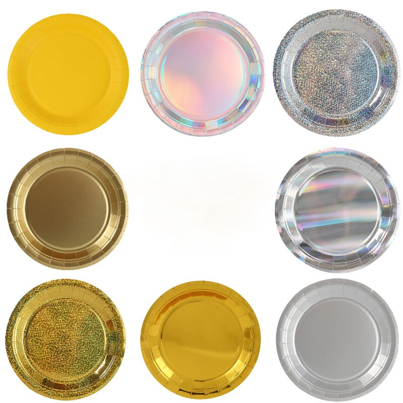10个装金银色派对用品一次性纸盘 Golden Silvery Paper Plates