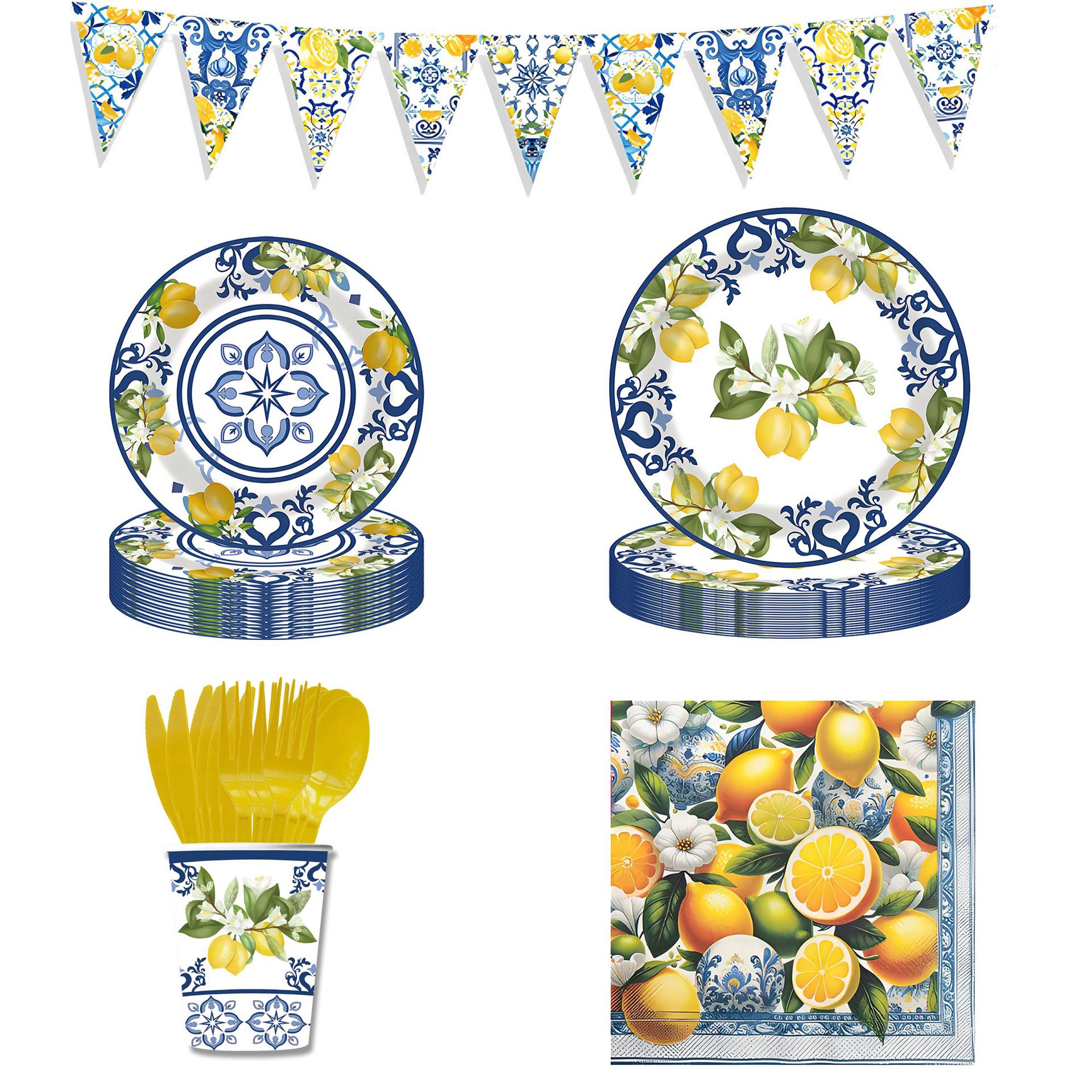 夏日柠檬青花瓷派对装扮用品纸盘 Lemon Birthday Party Supplies