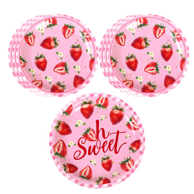 10草莓粉色一次性派对纸盘 10PCs Strawberry Paper Plates Party