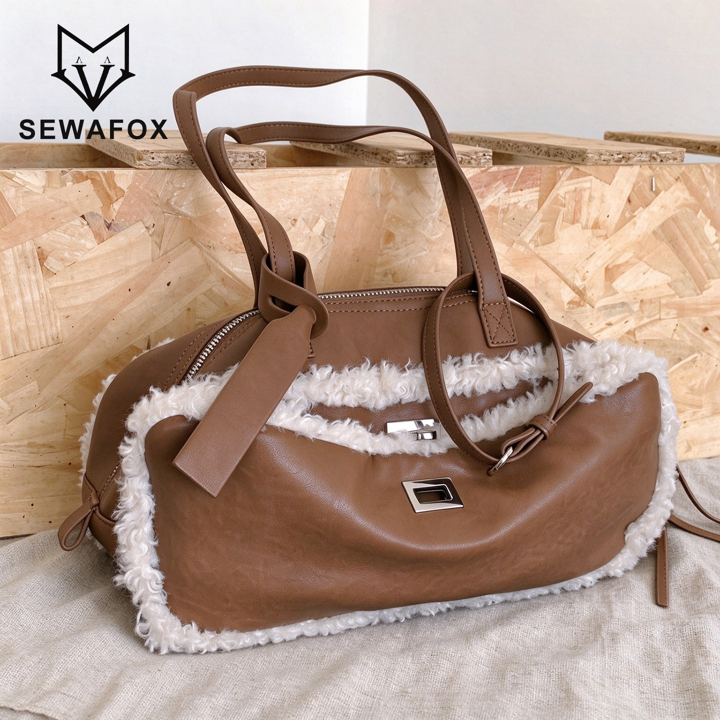 SEWAFOX复古羊羔毛波士顿包