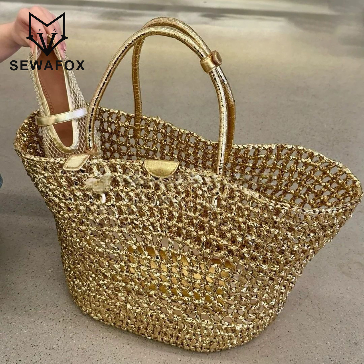 SEWAFOX高级感金色镂空编织包ins
