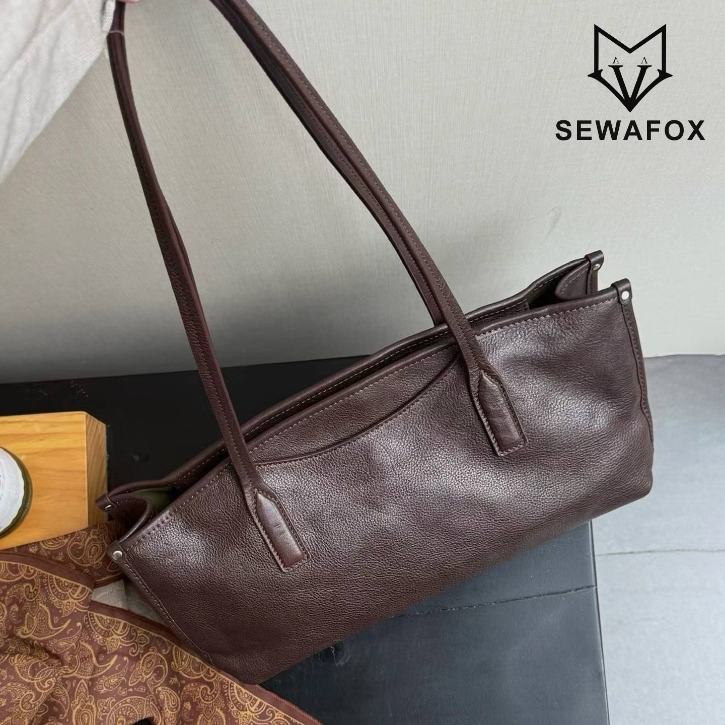 SEWAFOX复古头层植鞣牛皮托特包