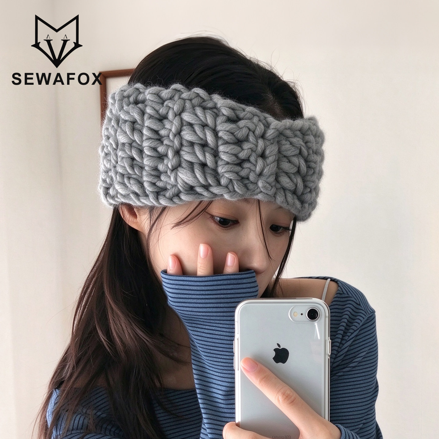 SEWAFOX韩系粗针毛线发带女秋冬