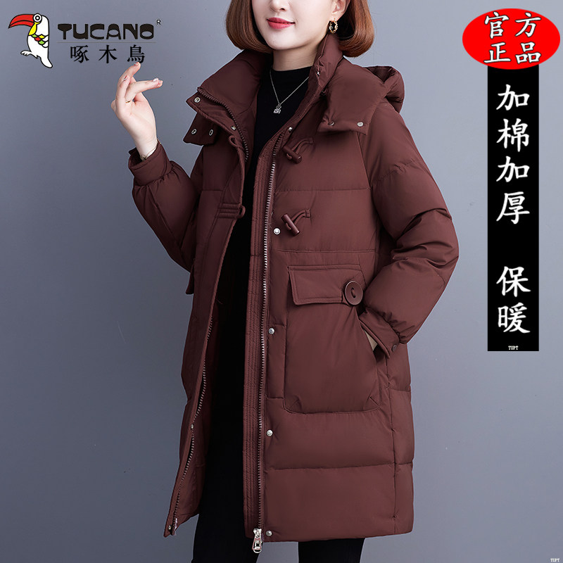 啄木鸟中长款时尚棉服冬季2025新款妈妈百搭加厚保暖女装棉袄外套