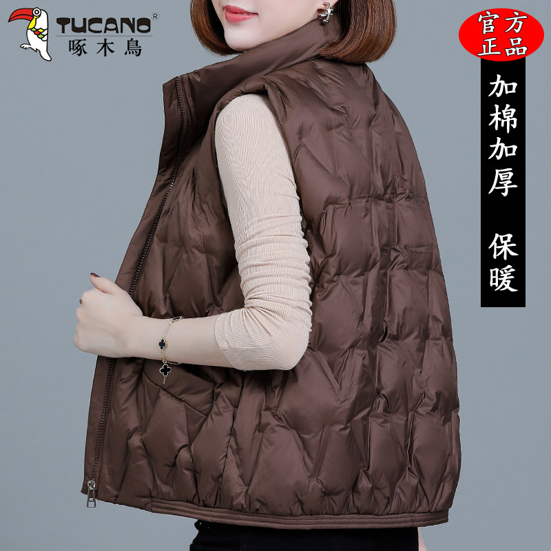 啄木鸟棉马甲女士冬季2025新款宽松加棉加厚保暖背心坎肩马夹外套