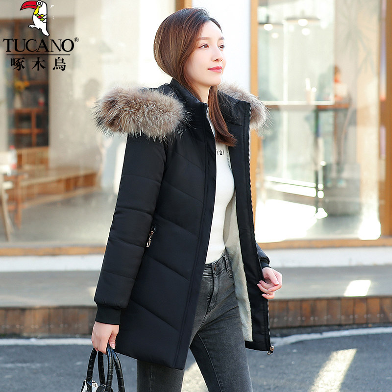 啄木鸟中长款棉服女士冬季2025新款时尚妈妈加绒加厚宽松显瘦棉袄