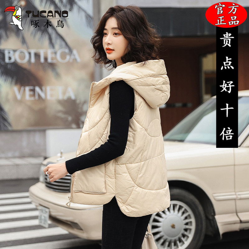 啄木鸟秋冬棉马甲女士2025新款韩版连帽宽松坎肩背心加厚保暖外套