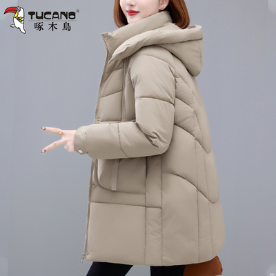 啄木鸟中长款棉衣女款2025冬季新款妈妈加厚保暖棉服女士洋气棉袄