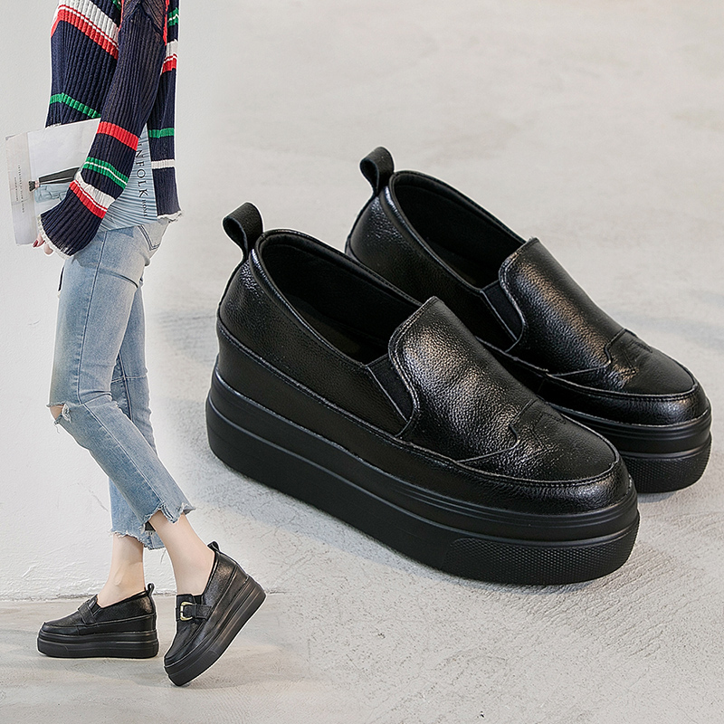 真皮内增高休闲鞋女一脚蹬乐福鞋