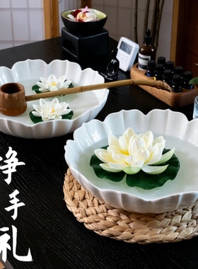 白色莲花陶瓷净手盆瑜珈净手礼美容床观景盆spa水疗装饰观景看盆