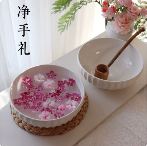 净手盆套装瑜珈馆美容院净手美容床观景盆spa水疗装饰盆荷花香薰